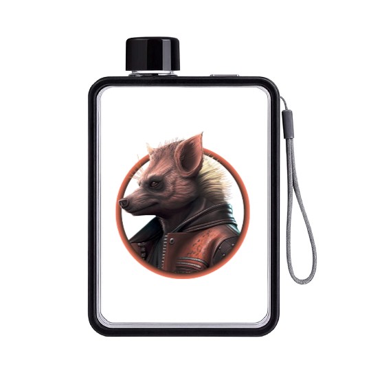 Punk hyena with leather jacket Flat Water Bottles