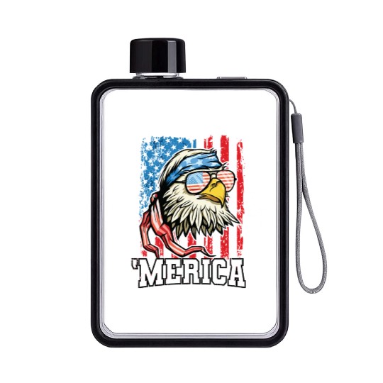 4th of July Bald Eagle USA Flag Patriotic Merica Flat Water Bottles