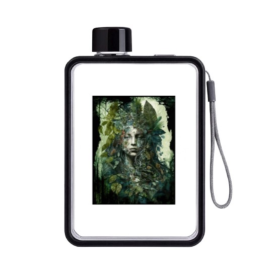 Nature Goddess - Woodland Witchy Forest Greenwoman Flat Water Bottles