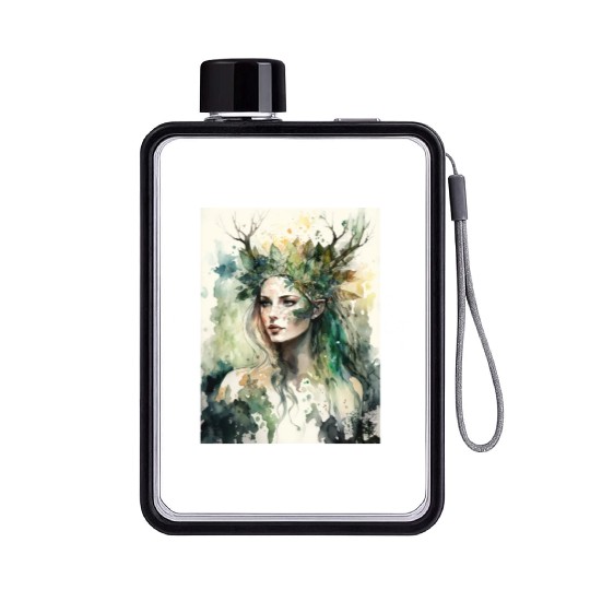 Nature Goddess - Woodland Witchy Forest Greenwoman Flat Water Bottles
