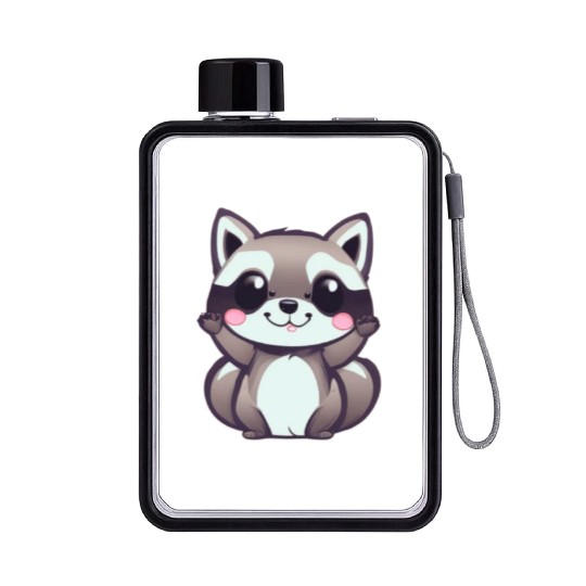 cute chibi raccoon Flat Water Bottles