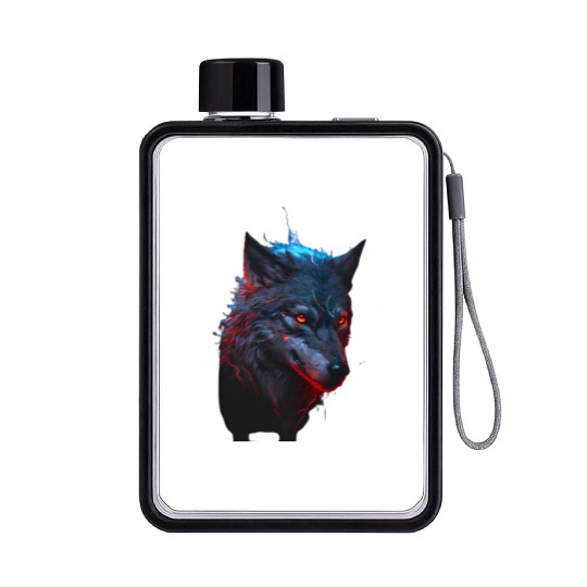 dark ferocious wolf Flat Water Bottles