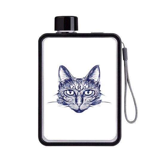 Gothic black and white abstract cat Flat Water Bottles