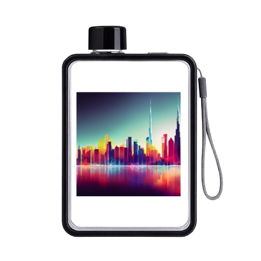 Dubai silhouette skyline abstract art Flat Water Bottles