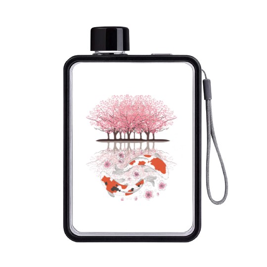 Koi Sakura Tree Upside Down Cherry Blossom Japanes Flat Water Bottles