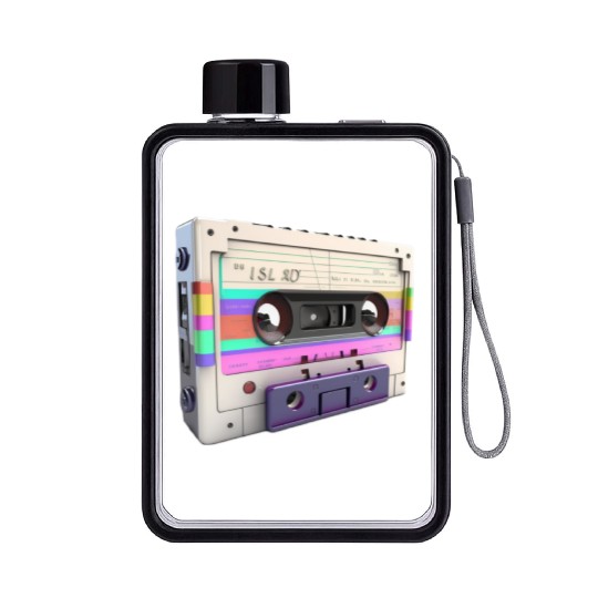 80s Music Cassette Tape : 3D, Neon, 80s songs Flat Water Bottles