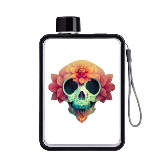 Floral Skull Candy Flat Water Bottles
