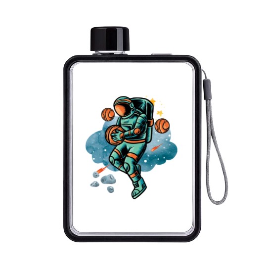 Blue and Orange Illustrated Astronaut Galaxy Flat Water Bottles