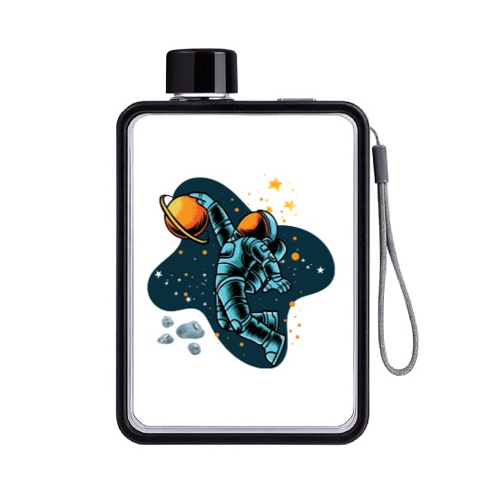 Blue and Orange illustrated Astronaut Galaxy Flat Water Bottles