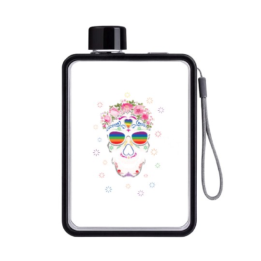 Rainbow Dia De Los Muertos LGBTQ LGBT Pride Month Flat Water Bottles
