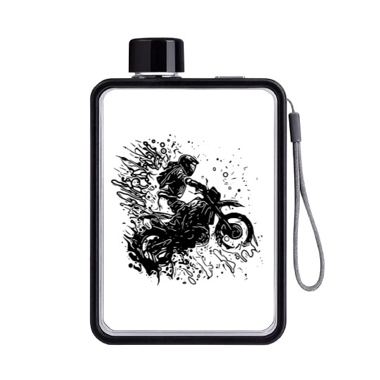 Motorcycle Tattoo Splash Racing Style Flat Water Bottles