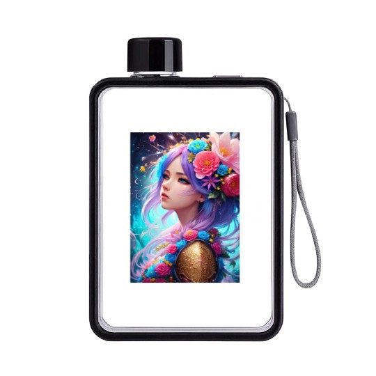 Spring Girl with a bouqet of flowers garland #11 Flat Water Bottles