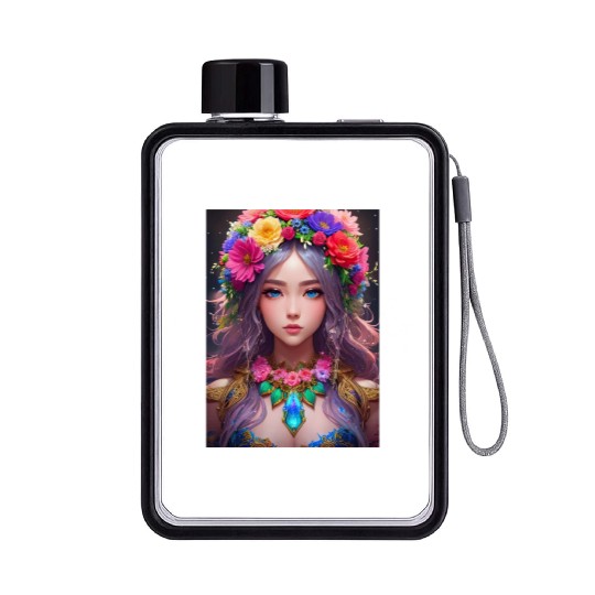 Spring Girl with a bouqet of flowers garland #12 Flat Water Bottles