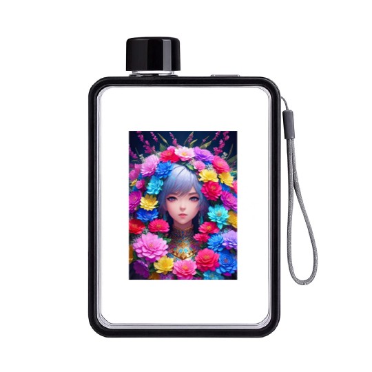 Spring Girl with a bouqet of flowers garland #13 Flat Water Bottles