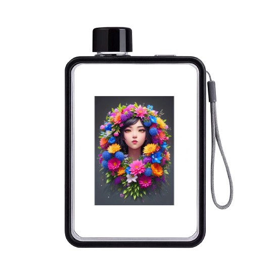 Spring Girl with a bouqet of flowers garland #14 Flat Water Bottles