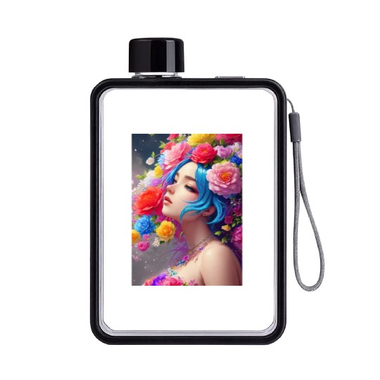 Spring Girl with a bouqet of flowers garland #9 Flat Water Bottles