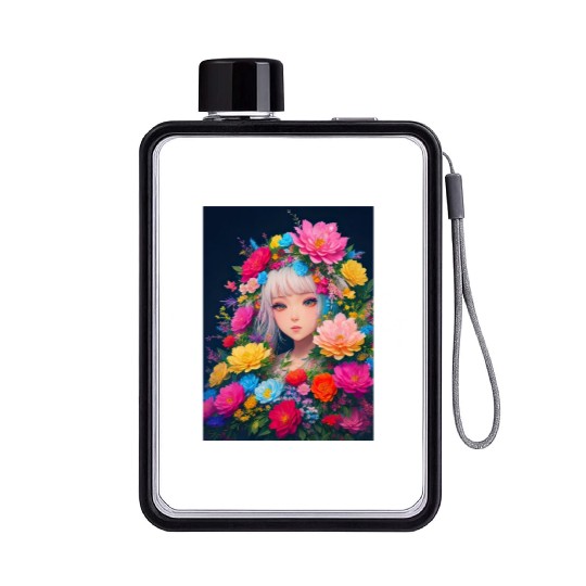 Spring Girl with a bouqet of flowers garland #16 Flat Water Bottles
