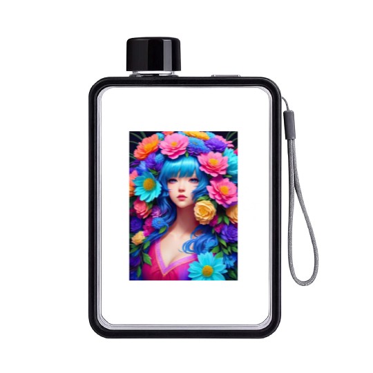 Spring Girl with a bouqet of flowers garland #18 Flat Water Bottles
