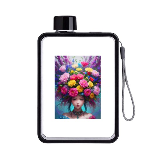 Spring Girl with a bouqet of flowers garland #24 Flat Water Bottles