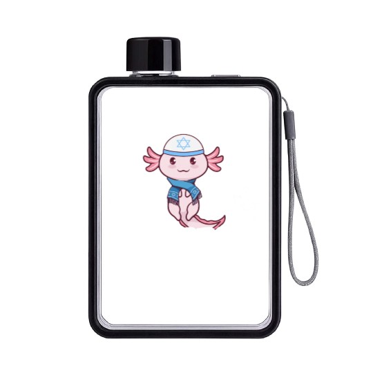 Happy Hanukkah Axolotl Kawaii Cute Axolotl Lover Flat Water Bottles