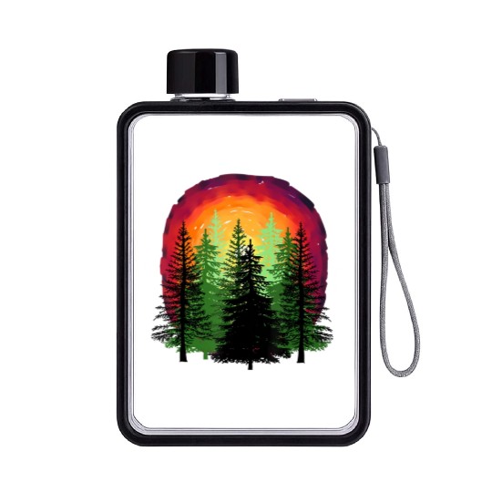 Forest sunrise sunset nature trees Flat Water Bottles