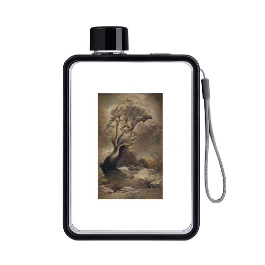 Dark Old School Painting Vintage Tree Design Flat Water Bottles