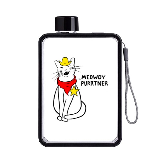 meowdy cat partner Flat Water Bottles