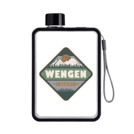 Wengen Switzerland Vintage Hiking Design Flat Water Bottles