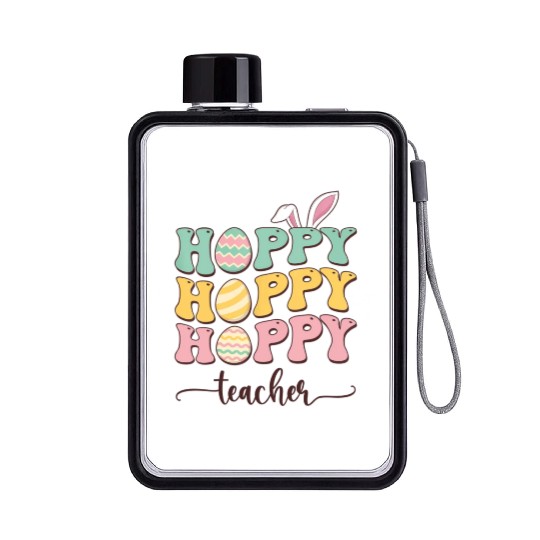 Easter Teacher Bunny Happy Easter Egg Retro Girl Flat Water Bottles