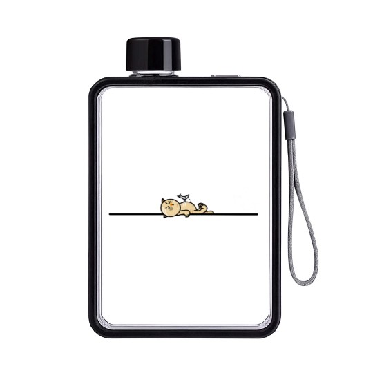 Funny cat with seagull Flat Water Bottles