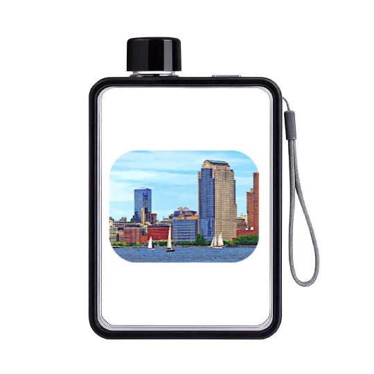 Manhattan NY - Boats By Manhattan Skyline Flat Water Bottles