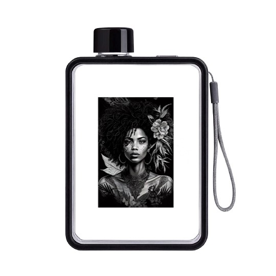 Black-and-White Afrocentric Art Flat Water Bottles