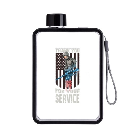 Thank You For Your Service Veteran US Flag Veteran Flat Water Bottles