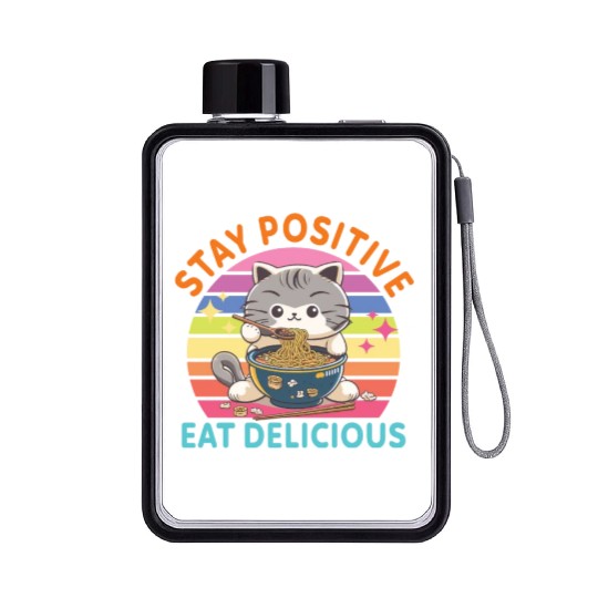 Stay positive Eat delicious Japanese Style Flat Water Bottles