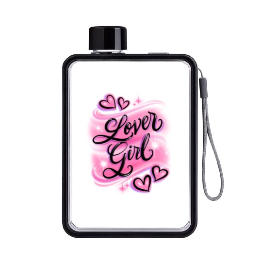 Lover Girl pink airbrush design Flat Water Bottles
