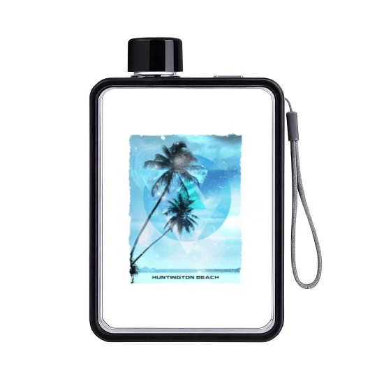 Artistic Huntington Beach California Palm Tree Flat Water Bottles