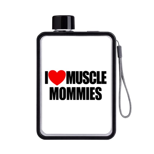 I Love Muscle Mommies Red Heart Muscle Mommies Flat Water Bottles