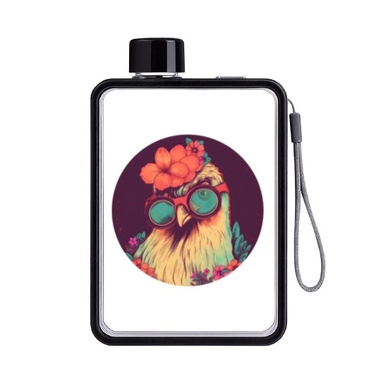 Retro Chicken 80s 90s Style Flat Water Bottles