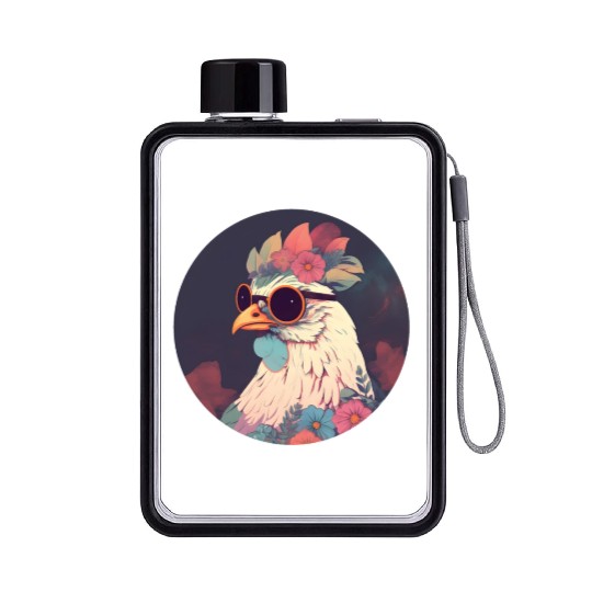 Retro 80s 90s Chicken Lovers Flat Water Bottles