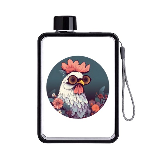 Vintage 80s 90s Style for Chicken Lovers Flat Water Bottles