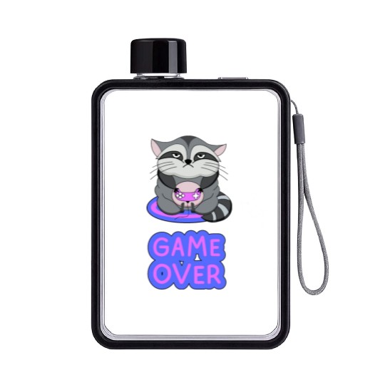 Game Over fat wicked raccoon playing on a console Flat Water Bottles