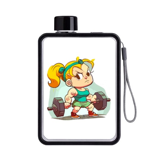 gym girl cartoon style Flat Water Bottles