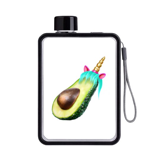 Happy unicorn avocado Flat Water Bottles
