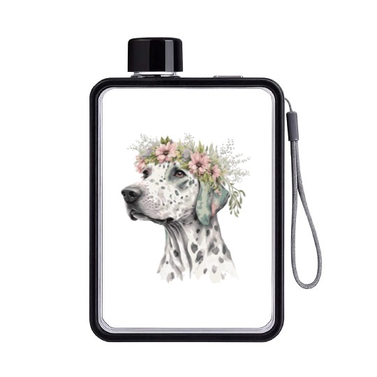 Cute Dalmatian Flower Crown Pet Dog Breed Floral P Flat Water Bottles