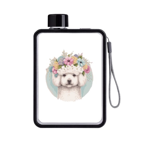 Cute Bichon Frise Flower Crown Pet Dog Floral Pupp Flat Water Bottles