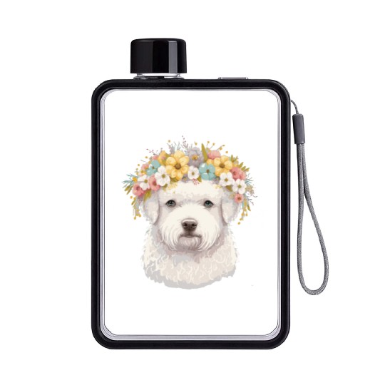 Cute Bichon Frise Flower Crown Pet Dog Breed Flora Flat Water Bottles