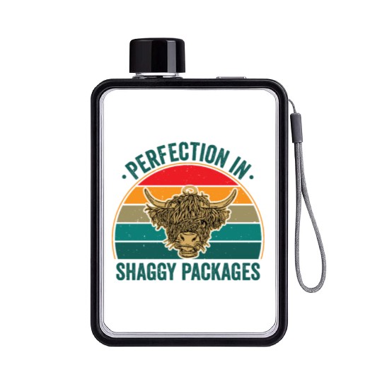 Perfection In Shaggy Packages Highland Cow Flat Water Bottles