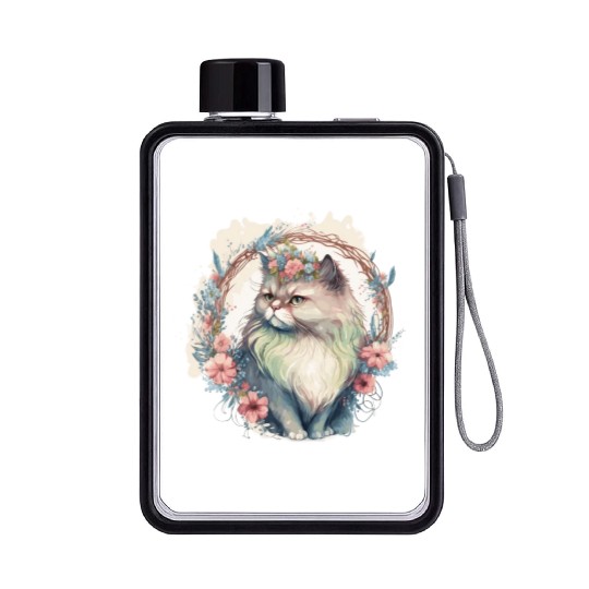 Cute Persian Cat Flower Crown Cats Pet Kitten Flat Water Bottles