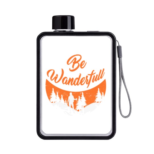 Wanderlust Be Wanderfull Mountain Fan Hiking Flat Water Bottles