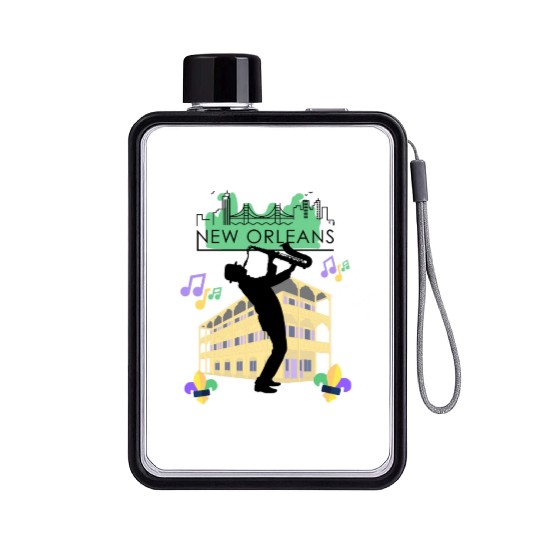 Mardi Gras New Orleans Louisiana City Jazz Music Flat Water Bottles